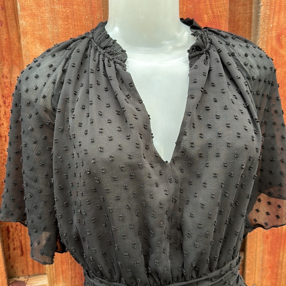 Zara Black Swiss Dot Ruffle Mini Dress Size S - Picture 8 of 14